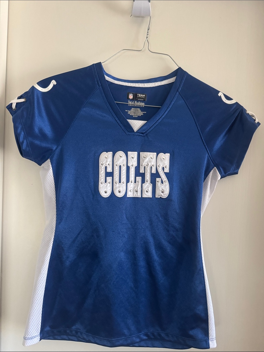 NFL Team Apparel Women's Blue and White Jersey by 1st & Fashion